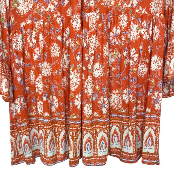 C&C California Orange, cream & blue Boho floral patterned Top Size Medium - Picture 14 of 15